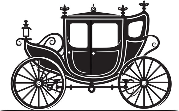 Majestic Matrimonial Ride Iconic Logo on Ornate Carriage Royal Wedding Transport Elegance in Black Vector Design