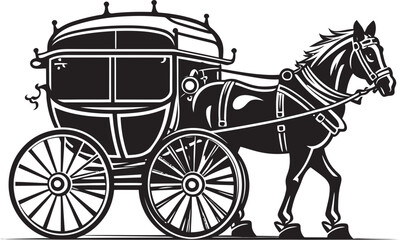 Fototapeta na wymiar Imperial Wedding Charm Carriage with Striking Black Emblem Noble Nuptial Ride Royal Carriage Iconic Logo Design
