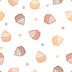 Seamless pattern with colorful cupcakes