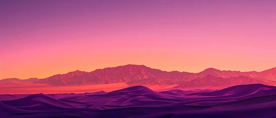 Keuken foto achterwand A desert landscape at dusk, with the sky ablaze in a splendid gradient of oranges and purples, captured in high-definition to showcase its mesmerizing vibrancy. © M-T