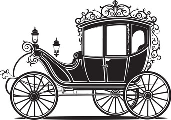 Fototapeta na wymiar Noble Marriage Chariot Majestic Emblem for Wedding Majesty Grandiose Love Journey Royal Carriage Black Vector Logo