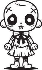 Macabre Doll of Nightmare Spooky Zombie with Vector Symbol Sinister Plaything Creepy Doll with Black Logo