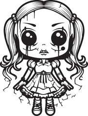 Sinister Zombie Effigy Creepy Doll with Vector Logo Malevolent Undead Plaything Spooky Zombie with Black Emblem