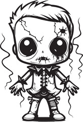Eerie Undead Toy Creepy Doll Black Emblem Macabre Doll of Nightmare Spooky Zombie with Vector Symbol