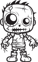 Sinister Undead Figure Spooky Zombie Doll Black Icon Eerie Doll of the Damned Creepy Zombie with Vector Emblem