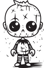 Sinister Doll of the Abyss Spooky Zombie with Black Symbol Ghastly Undead Playmate Creepy Doll with Black Vector Icon