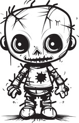 Sinister Playmate Spooky Zombie Doll with Black Logo Design Eerie Undead Presence Creepy Zombie Doll with Black Logo
