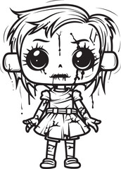 Sinister Doll of Doom Spooky Zombie with Black Symbol Eerie Doll of Misery Creepy Zombie with Black Logo