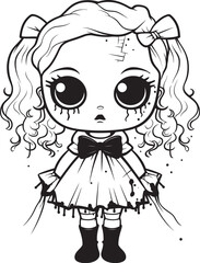 Macabre Doll of Nightmares Spooky Zombie Emblem in Black Sinister Toy of Horror Creepy Zombie Doll with Vector Icon