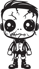 Macabre Doll of Dread Spooky Zombie with Black Icon Sinister Undead Toy Creepy Zombie Doll Black Vector