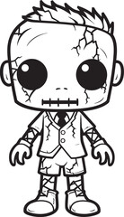 Macabre Doll of Nightmare Creepy Zombie with Black Symbol Eerie Undead Playmate Spooky Zombie Doll with Vector Icon