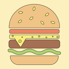 Burger logo design in minimalistic style. Fast food icon. Vector illustration.