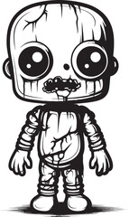 Terrifying Doll of Darkness Creepy Zombie with Vector Icon Haunted Playmate Spooky Zombie Doll Black Emblem
