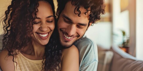 Fototapeta premium Close up of a of a beautiful couple expressing their feelings concept with couple in love at home