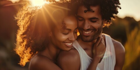 Close up of a of a beautiful couple expressing their feelings concept with interracial couple in love - obrazy, fototapety, plakaty