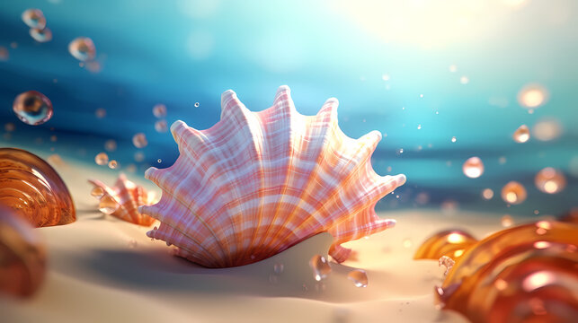 Close-up of conch shell on beach