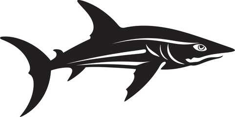 Regal Hunter Thresher Shark Black Vector Emblem Swift Sovereignty Thresher Shark Emblem in Black - obrazy, fototapety, plakaty