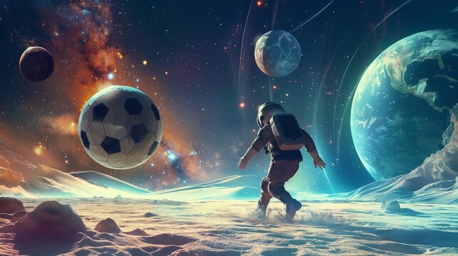 Astronaut Plays Sport On Other Planet. 