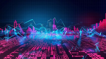 Stock market data chart displayed on modern tech background, financial analytics screen, investment...