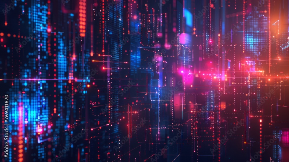 Poster dynamic abstract digital technology background with metallic plates and particle composition
