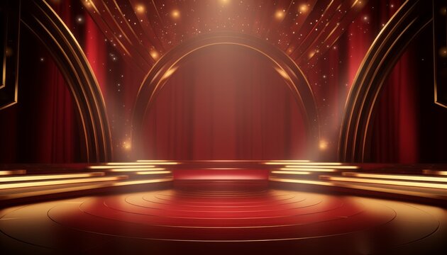 Red golden ceremony award stage venue background.