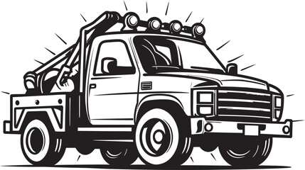 Dependable Recovery Black Emblem on Tow Truck Rescue Partner Tow Truck with Black Vector Icon