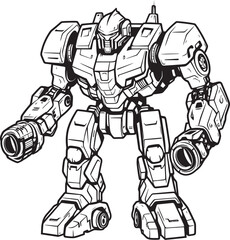 Mechanical Metamorphosis Transforming Weapon with Bold Black Emblem Tech Convergence Black Vector Logo on Robot Weapon