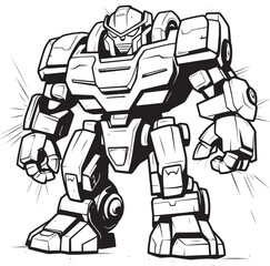 Digital Dynamics Transforming Weapon with Bold Black Vector Mecha Manifest Black Emblem on Weaponized Robot