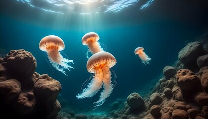 Jellyfishes Swimming In The Ocean Magical Ambient