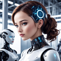 woman integrated with ai robot, artificial human, generative ai