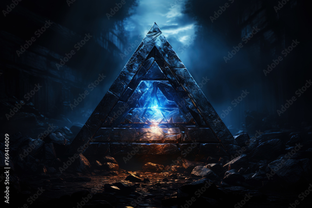 Aufkleber futuristic cyber pyramid neon. mesh element. generate ai