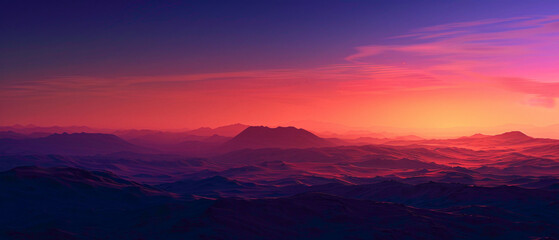 A desert landscape at dusk, with the sky ablaze in a splendid gradient of oranges and purples, captured in high-definition to showcase its mesmerizing vibrancy. - obrazy, fototapety, plakaty