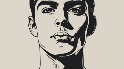 Pop art man face in black and white flat cartoon va