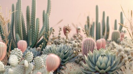 Vibrant Desert Haven: Surreal Cactus Garden Radiates in Rich Colors - Transforming Modern Spaces and Inspiring Creative Pursuits.