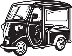 Urban Cruiser Tuk Tuk Rickshaw with Bold Black Design City Navigator Black Vector Logo on Tuk Tuk Rickshaw
