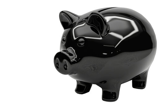 Black Piggy Bank on Transparent Background