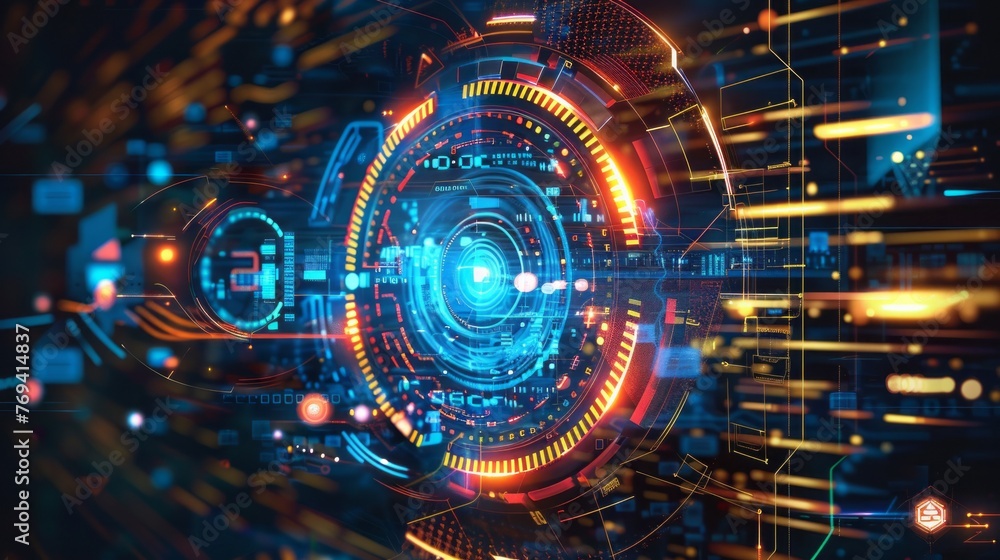Aufkleber abstract digital technology interface: vibrant vector background with futuristic elements