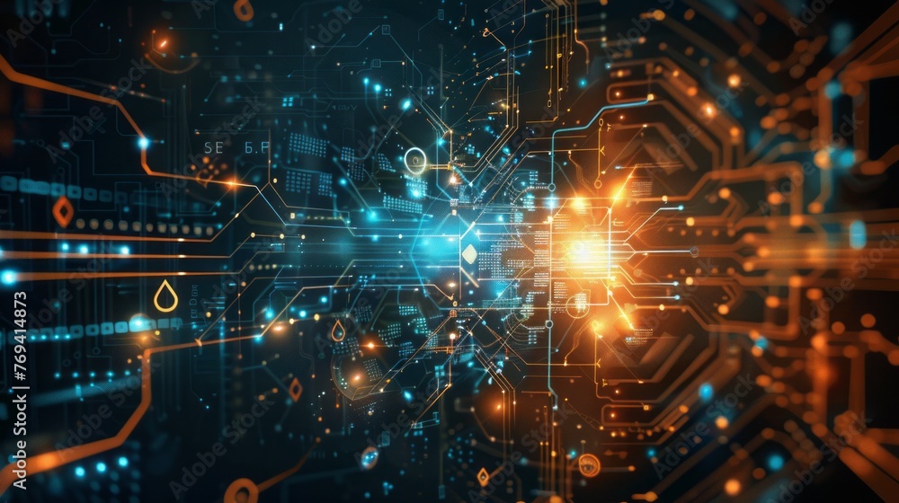 Poster abstract digital technology interface: vibrant vector background with futuristic elements