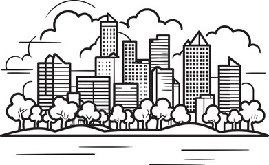 Obraz premium Cityscape Silhouette Black Vector Logo Icon Urban Skyline Outline Black Logo Design