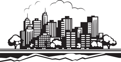 Cityscape Outline Black Logo Design Icon Metropolis Outline View Outline Style with Black Emblem