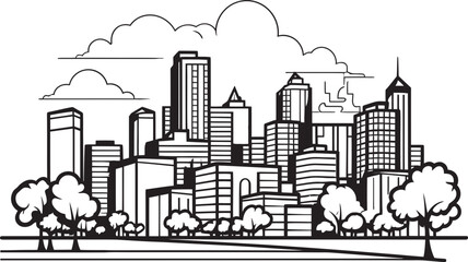 Downtown Skyline Outline Black Logo Design Emblem Urban Horizon Sketch Urban Landscape in Black Vector