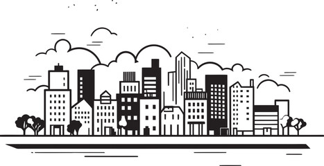 Urban Landscape Profile Black Vector Icon City Skyline Sketch Black Outline Logo