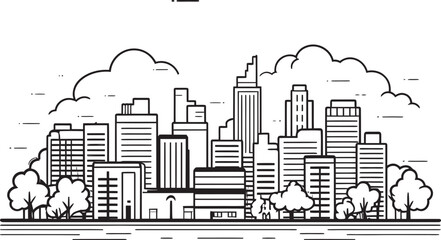 Obraz premium City Skyline Sketch Black Outline Logo Metropolis Outline View Black Vector Emblem