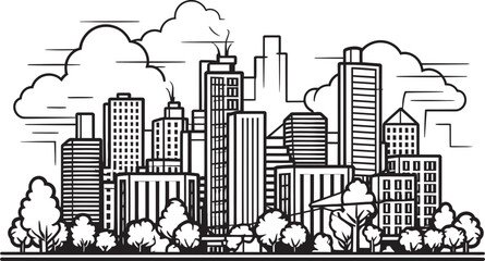 Urban Skyline Outline Black Vector Emblem City Horizon Sketch Black Logo Design Icon