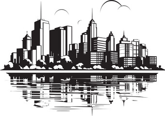 City Outline Sketch Black Logo Design Icon Metropolitan Landscape Outline Black Vector Emblem