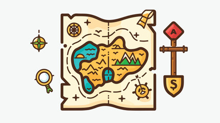 Map with direction to treasure color icon vector.