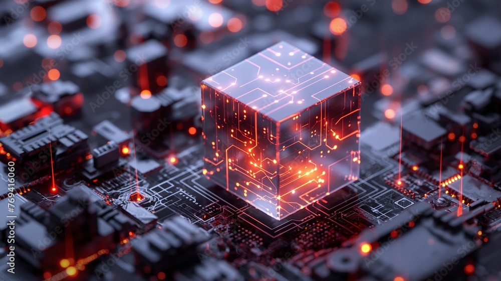Poster quantum computing network in a cyber city an abstract 3d digital wallpaper background.