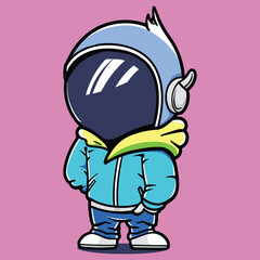 Cute and cool astronaut cartoon character vector illustration with hoods
