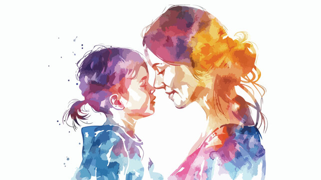 Mother and child watercolor Flat vector 