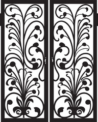 Rustic Garden Charm Wrought Iron Bi Fold Door, Black Logo Design Icon Artisanal Beauty Wrought Iron Bi Fold Garden Door, Black Vector Logo